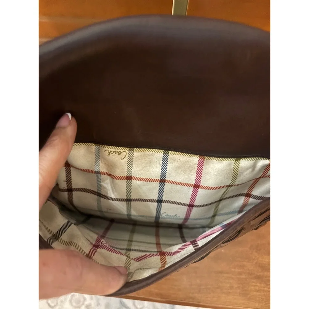 Coach Bleeker Tattersall Leather Flap Crossbody Brown Whipstitch Turnlock 11446 - Picture 9 of 12